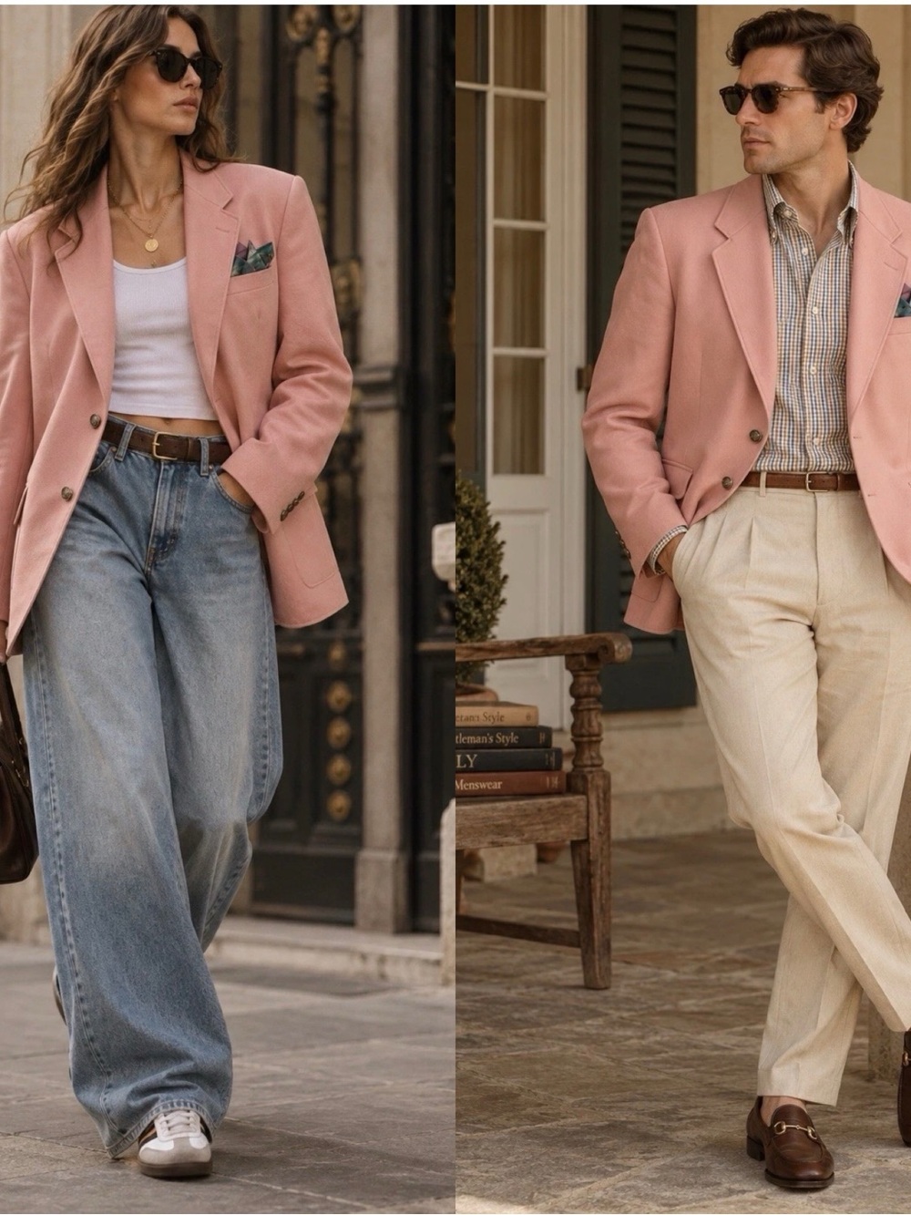 VTG 70s Edgeworth Pink Blazer Mens Made in USA Crest Buttons w Pocket Square L